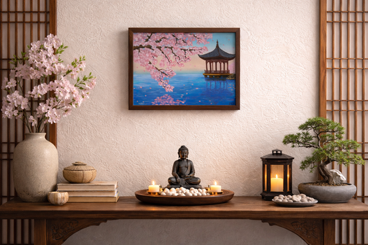 Cherry Blossom Pagoda - Original Acrylic Painting 30x40cm