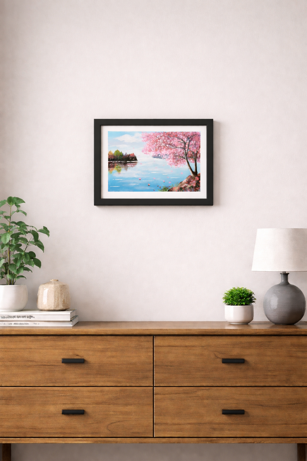 Cherry Blossom Lake - Original Acrylic Painting 30x40cm