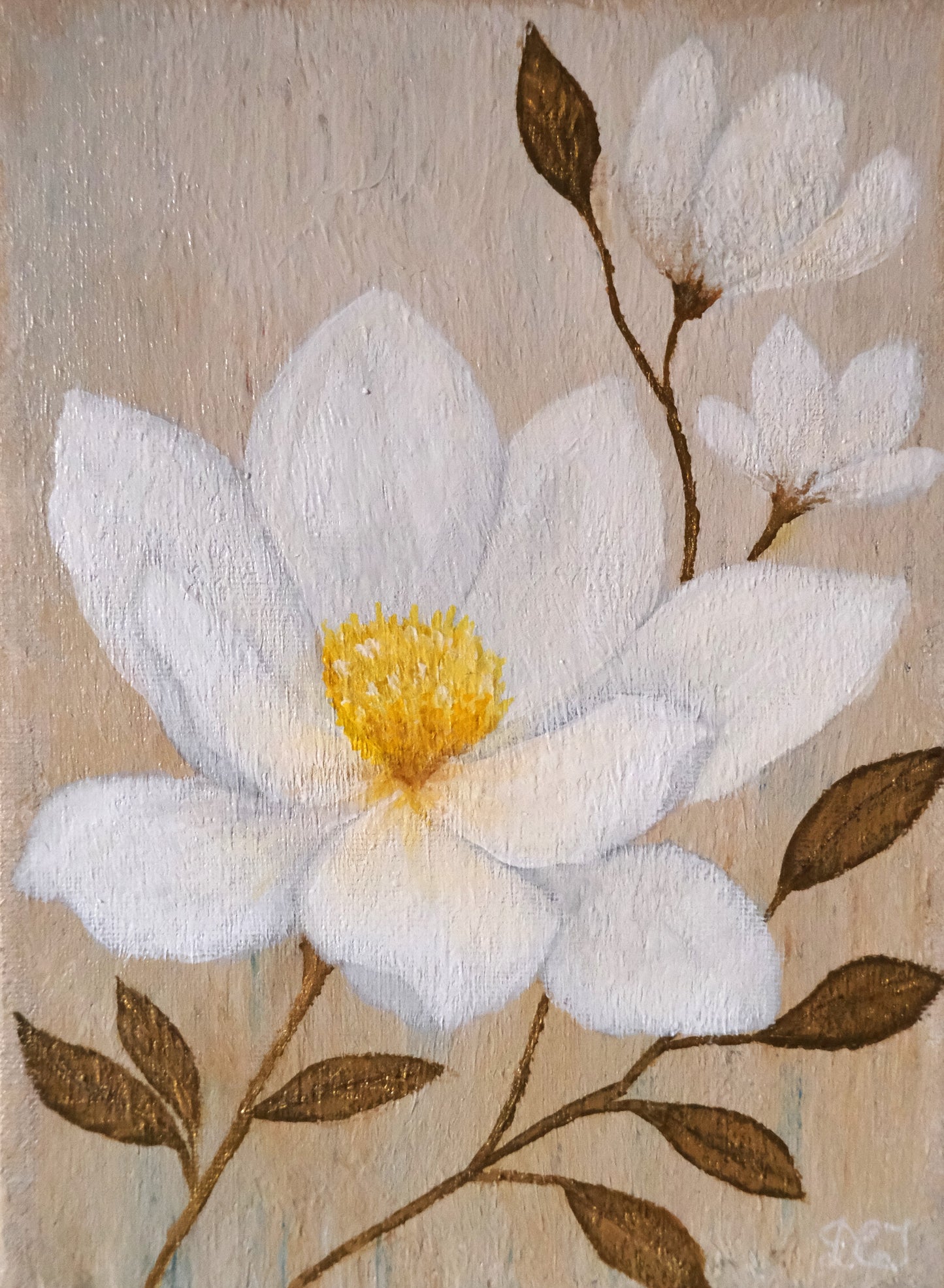 White Magnolia - Original Acrylic Painting 18x24cm
