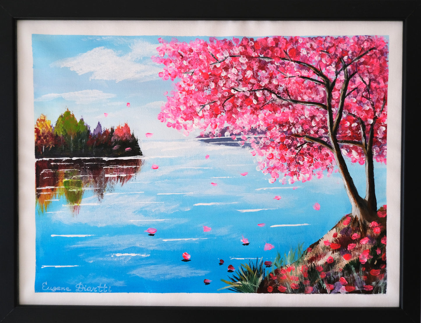 Cherry Blossom Lake - Original Acrylic Painting 30x40cm