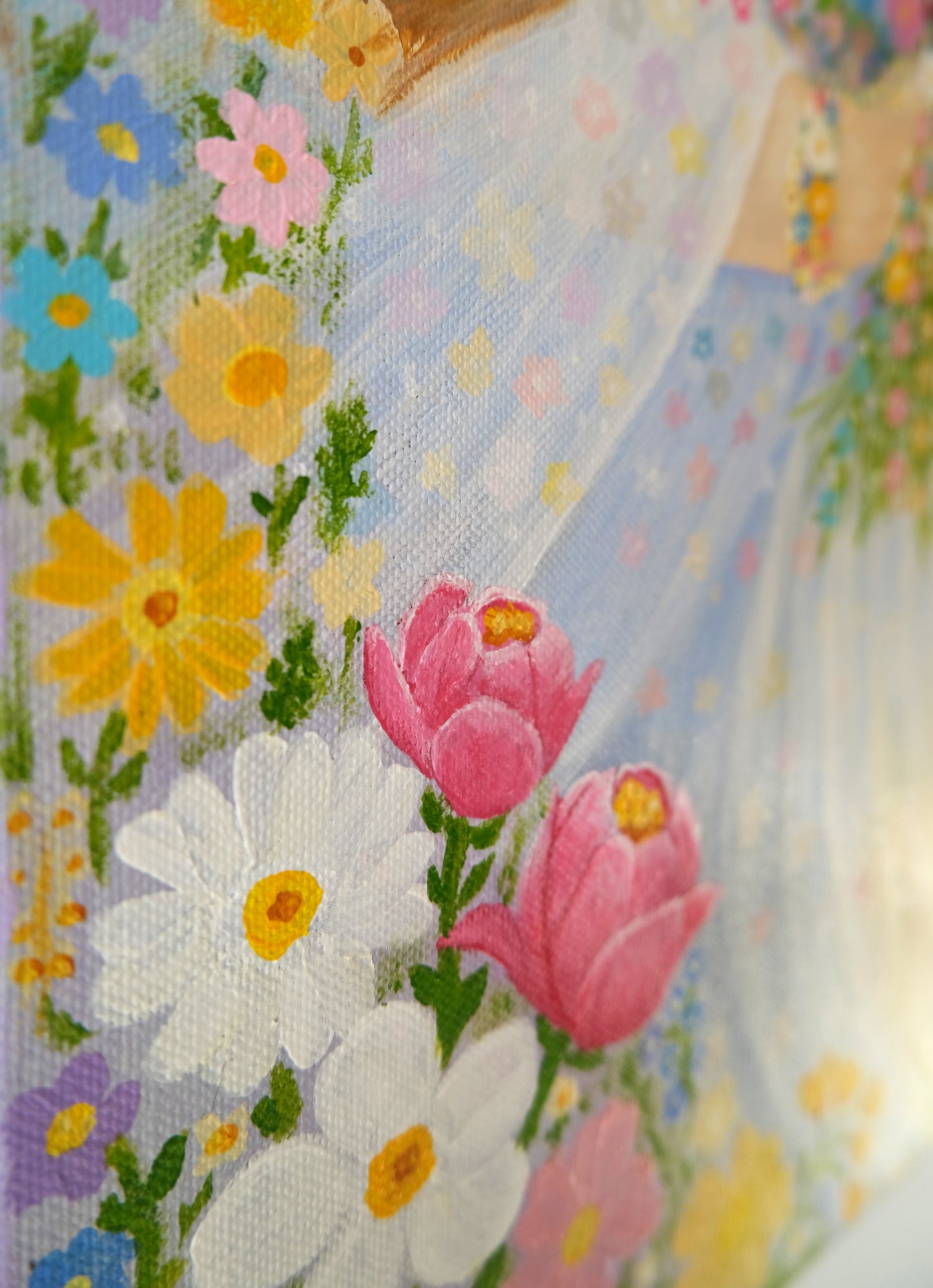 Spring Goddess original acrylic painting by Eugene Diartti - 40x60cm floral art with goddess and flowers