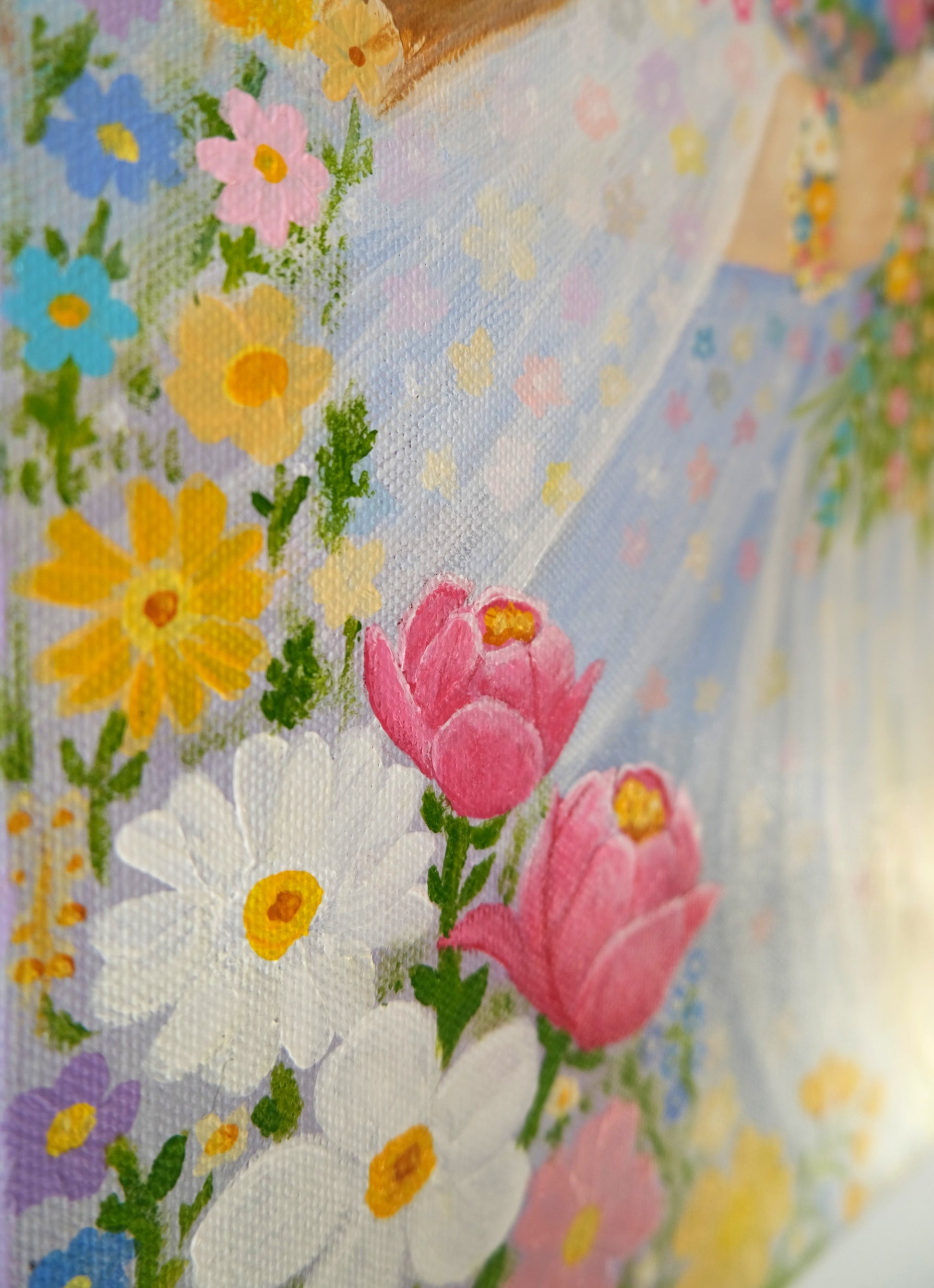 Spring Goddess original acrylic painting by Eugene Diartti - 40x60cm floral art with goddess and flowers
