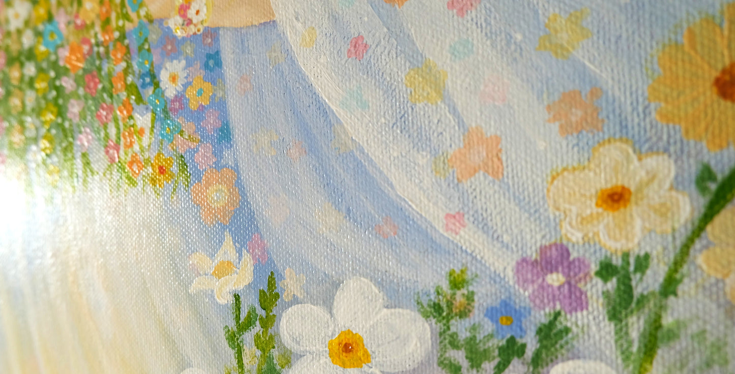 Spring Goddess original acrylic painting by Eugene Diartti - 40x60cm floral art with goddess and flowers